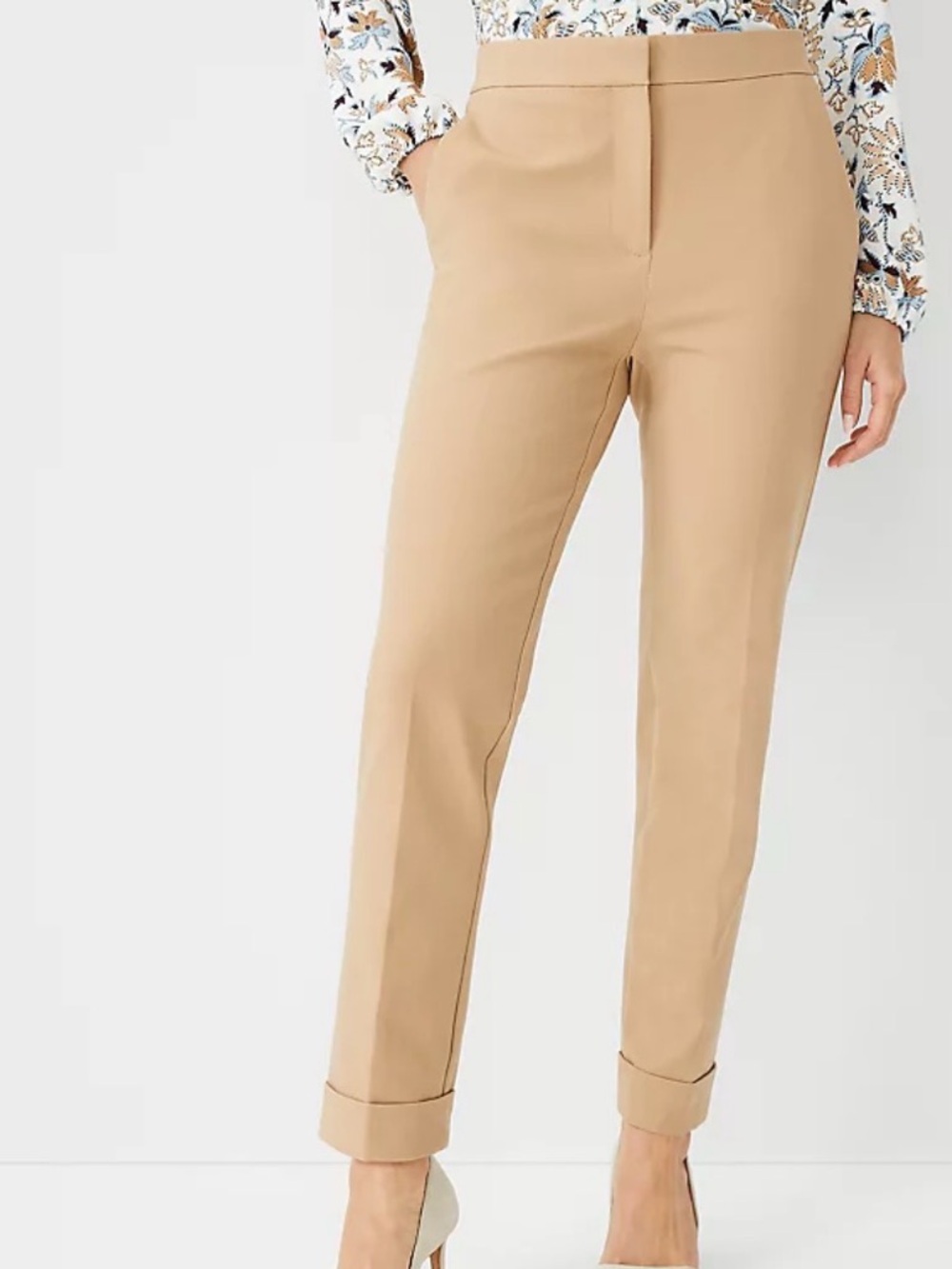 Ann Taylor Beige Tailored Ankle Pants with Cuffed Hem